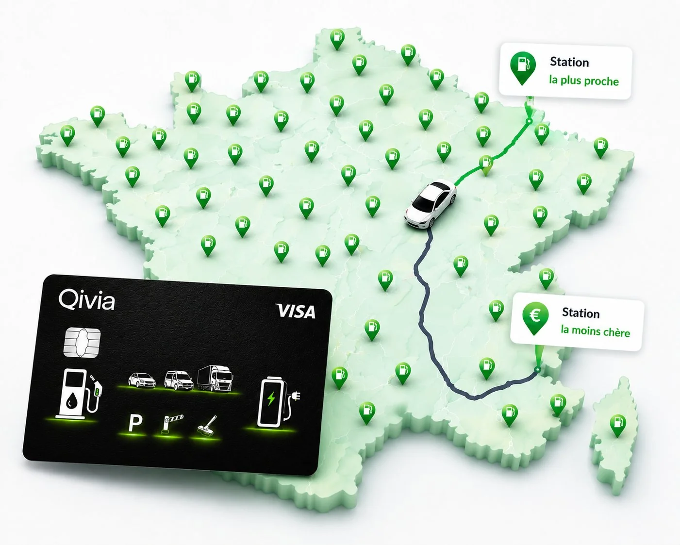Carte carburant Qivia avec carte de France et accès à 100% des stations