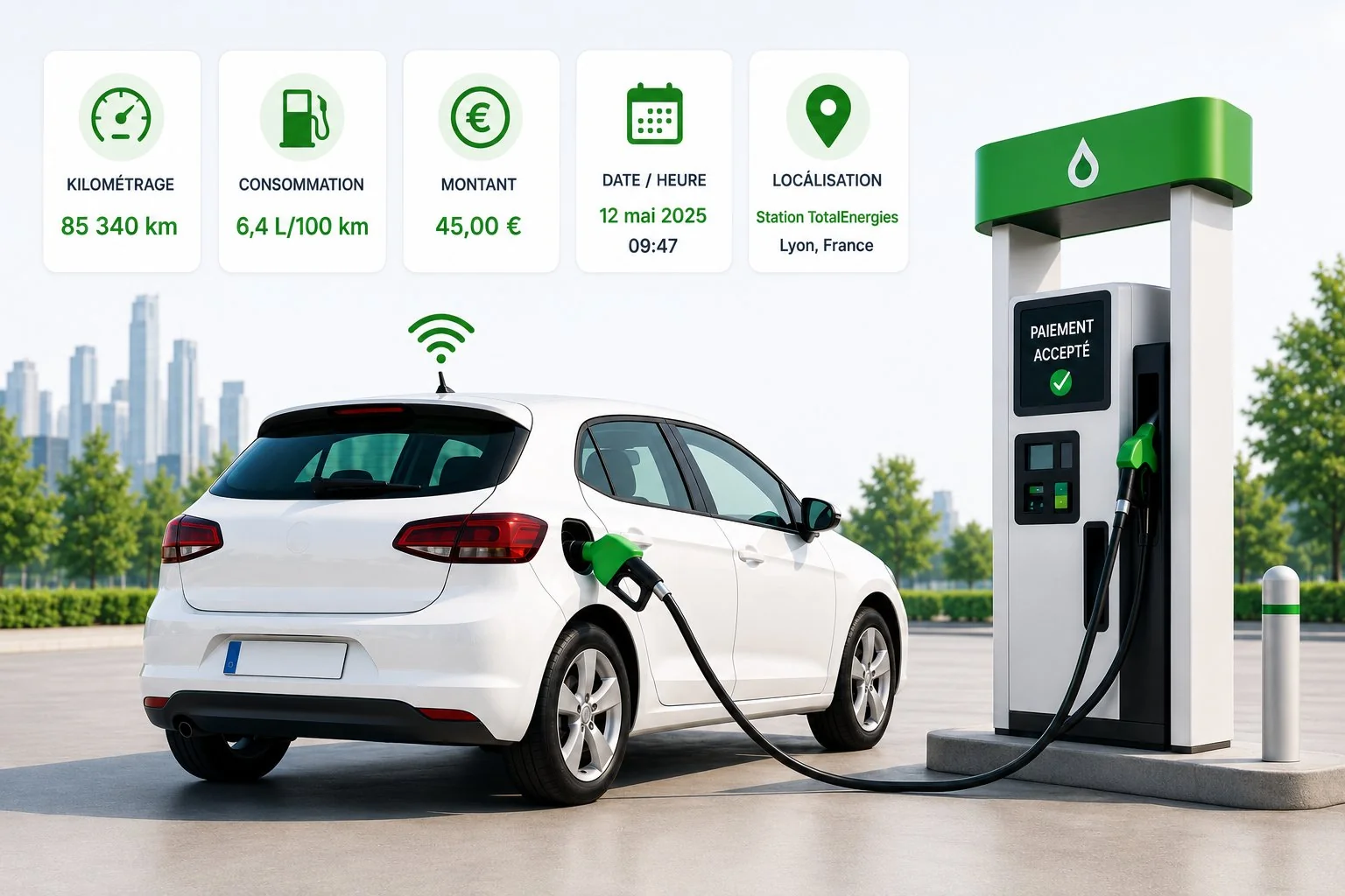Illustration du rapprochement entre données du véhicule connecté, paiements mobilité et missions conducteurs