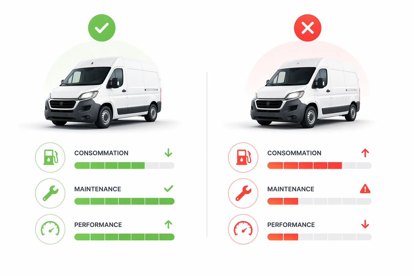 Comparaison de véhicules d'une flotte selon consommation et performance